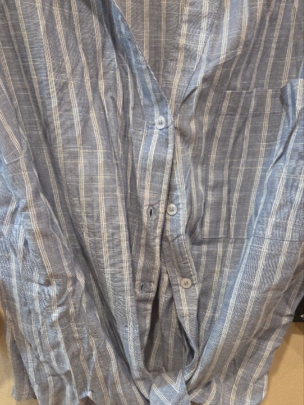 Blush Blue and White Striped Tie-Front Shirt - Picture 5 of 11